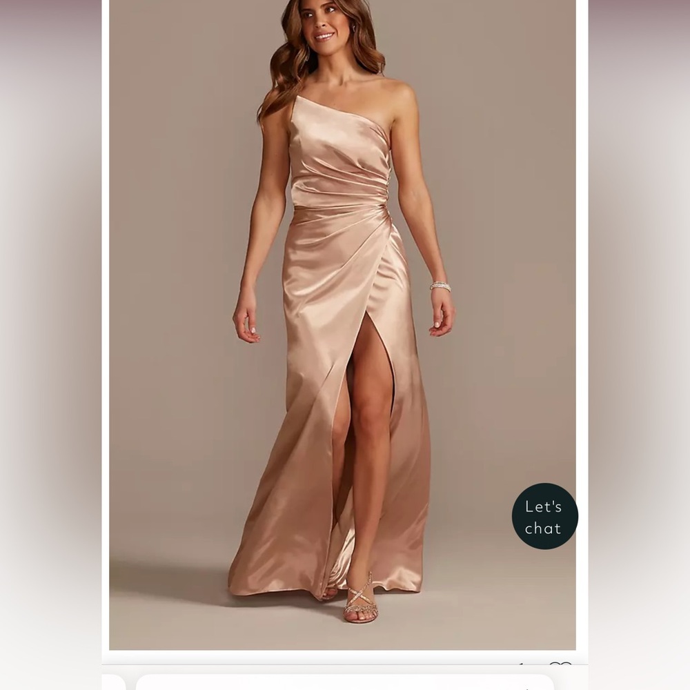 David's Bridal One-Shoulder Satin Gown in Champagne